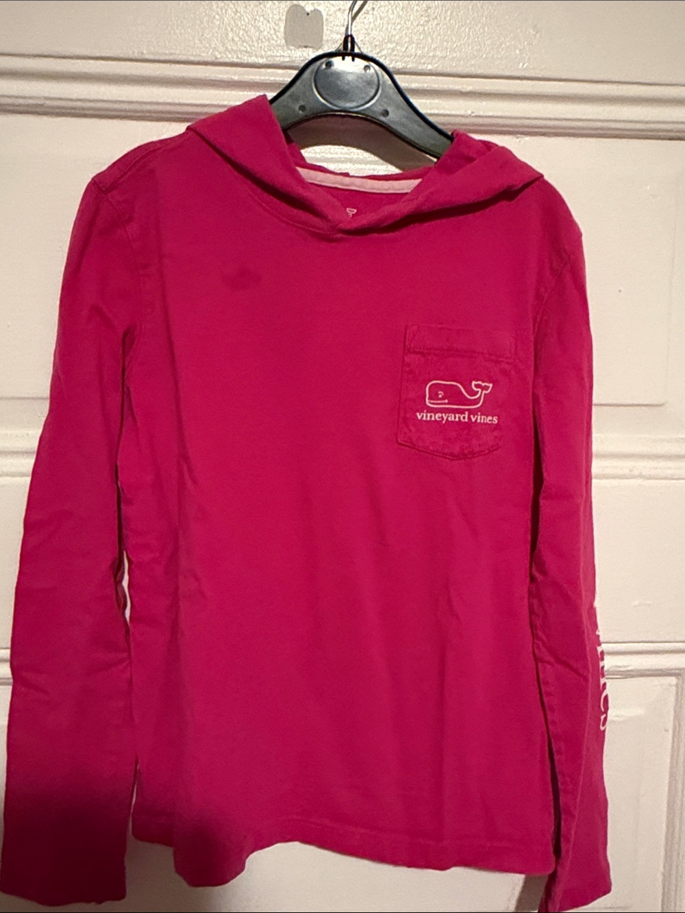Vineyard Vines Girls' Hot Pink Hooded Long Sleeve Pocket Tee